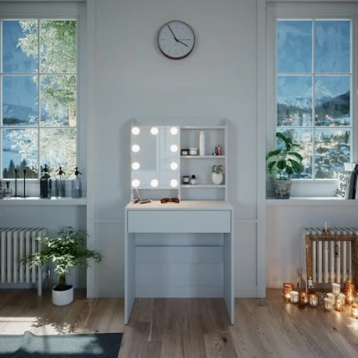 Abbildung von Vicco Schminktisch Laura, Weiß, 70 cm mit LED Beleuchtung