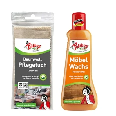 Abbildung von POLIBOY Möbel Wachs Flüssiges Holzwachs zur Möbelpflege und Imprägnierung von Holzmöbeln Mit pflanzlichen Wachsen 1x 200 ml inkl. Baumwolltuch Anwendung Made in Germany