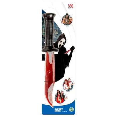 Abbildung von W WIDMANN MILANO Party Fashion 6695K Blutiges Messer, 34 cm, Accessoires, Deko, Blut, schwarz, Kunstblut, Kunststoff, Jack The Ripper, Psycho, Halloween, Karneval, Mottoparty