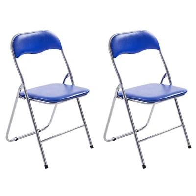 Abbildung von CLP 2er Set Klappstuhl Felix Gepolstert I Küchenstuhl Mit Metallgestell Kunstleder PVC Sitz Stühle Klappbar Campingstühle, Farbe:blau/Silber
