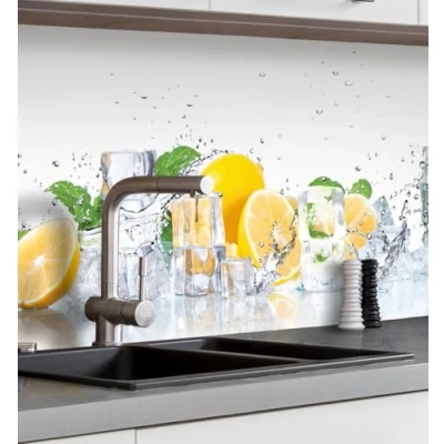 Abbildung von MyMaxxi Küchenrückwand Folie selbstklebend matt Versteift einfache Montage ohne Bohren Motiv Zitrone 60cm hoch Spritzschutz Küche Klebefolie Obst Blätter 220 x 60 cm