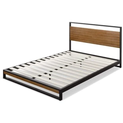 Abbildung von Zinus Plattformbett aus Metall und Holz mit Kopfteil, Schwarz, 140x190cm