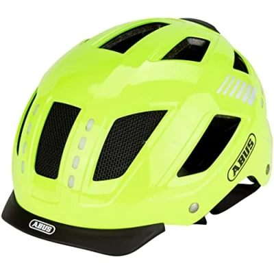 Abbildung von ABUS Fahrradhelm mit Licht Hyban 2.0 LED Vorder und Rücklicht &amp; robuste Hartschale für Damen Herren Gelb Glänzend, Größe M