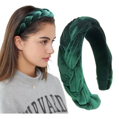 Abbildung von LEBENSWERT Haarreif Samt Geflochtener Haarreifen Damen Trachten breit Vintage Harrband Mode Stirnbänder für Frauen (Dunkelgrün)