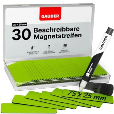 Abbildung von GAUDER Magnetstreifen beschreibbar Magnetschilder zum Beschriften Magnetkarten für Kanban Board, Whiteboard &amp; Tafel (120 x 70 0,8 mm)