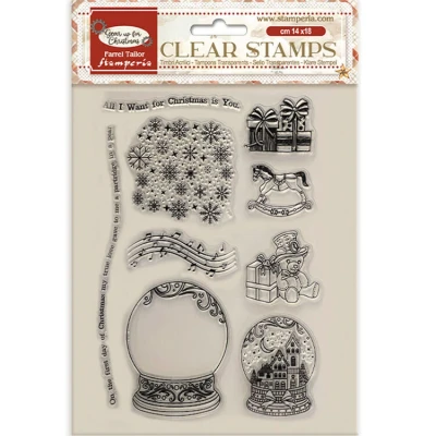 Abbildung von Stamperia Acrylic Stamp for Scrapbooking, Albums, Cards, Bullet Journals and More, Transparent, Long Lasting, Easy to Clean, Perfect Crafts Gifting (Gear up Christmas, Snow Globes)