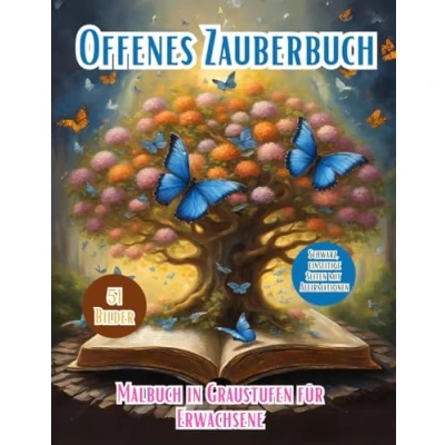 Abbildung von Offenes Zauberbuch. Graustufen Malbuch Für Erwachsene: Entdecken Sie Die Zauberhafte Welt Der Magie Und Des Geheimnisses Mit Mythischen Kreaturen, ... Mehr! Positive Affirmationen