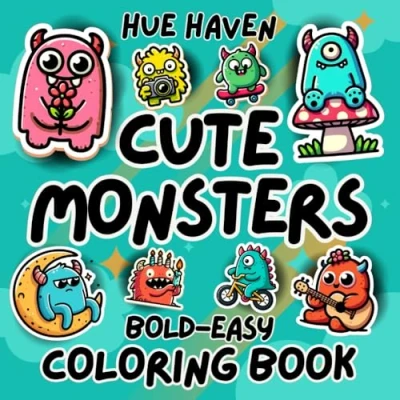 Abbildung von Cute Monsters: Bold and Easy Fantasy Coloring Book for Kids Adults Simple Stress Relief Designs of Spooky Kawaii Monsters pages.
