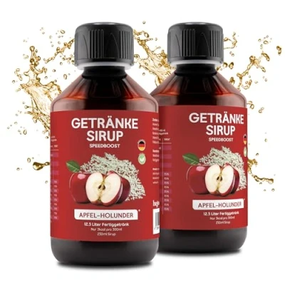 Abbildung von hCGC® Immunsystem Sirup SpeedBoost 2x 250ml, Vegan Zuckerfreies Getränkekonzentrat für 12,5L Fertiggetränk Fruchtsirup Booster mit Vitaminen, Magnesium &amp; L Carnitin Apfel Holunder