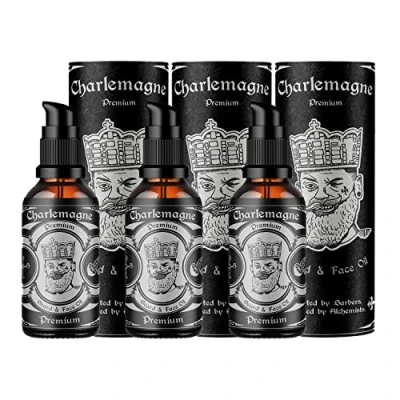 Abbildung von Charlemagne Bartöl 3er Set TESTSIEGER 100% Vegan Vanille Tabak Duft Bart Öl Made in Germany Herren natürliches Bartpflege regt das Wachstum an Beard Oil