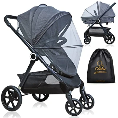 Abbildung von Orzbow Universal Insektenschutz für Kinderwagen,Reißfest Moskitonetz Buggy mit Tasche,Atmungsaktiv Fliegennetz Reisebett Gummizug,3D Unterstützung und Zweiwege Reißverschluss (Dunkelgrau)