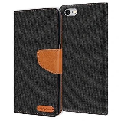 Abbildung von Verco für iPhone 6S Hülle, Schutzhülle Apple 6 Tasche Denim Textil Book Case Flip Klapphülle, Schwarz