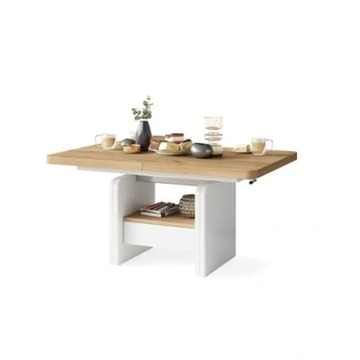 Abbildung von All4All Couchtisch Leo 120x75 cm Wohnzimmertisch Höhenverstellbar Esstisch mit Ablage und Schublade Ausziehbar bis 180 Esszimmertisch Modern Gold Craft Eiche + Weiß 05