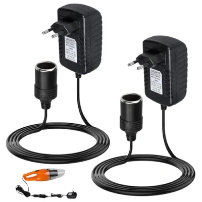 Abbildung von 2 Stück Netzadapter Spannungswandler 220V auf 12V Adapter Zigarettenanzünder Steckdose, für Auto Kühlbox, Luftpumpe, Autostaubsauger und Geräte