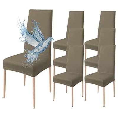 Abbildung von Poligino Stuhlhussen 6er Set Wasserdicht Stretch Universale Weich und Bequem, Stuhlbezug für Haus, Küche, Hochzeit, Restaurant, Party, Hotel, Zeremonie, Bankett Taubengrau