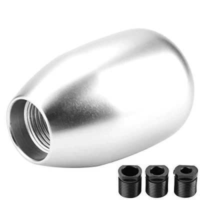 Abbildung von Auto 5 Gang Schaltknauf, langlebiger Schaltknauf Schalthebel aus Metall mit 3 Adaptern 8/10 / 12mm(Silber)