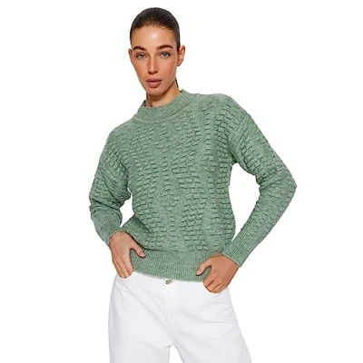 Abbildung von Trendyol Women&#039;s Damen Haarzopf Lange Ärmel Regulär Sweater, Mint, L