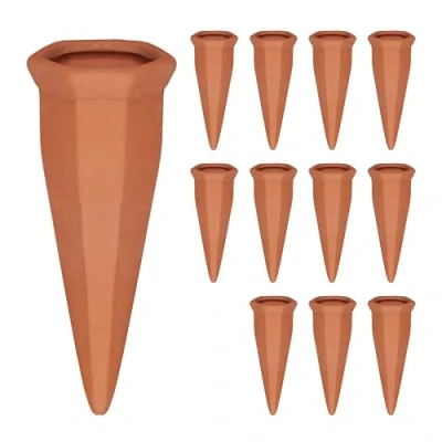 Abbildung von Relaxdays Tonkegel Bewässerung, Gießkegel 12er Set, für 1,5 L PET Flaschen, Zimmerpflanzen &amp; Balkonkästen, terrakotta
