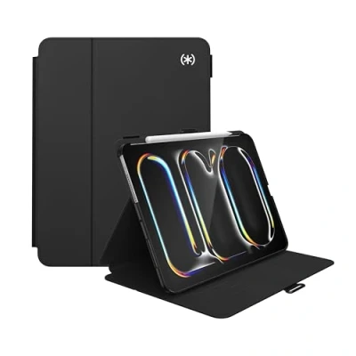Abbildung von Speck iPad Pro 11 Zoll Hülle (Modell 2024, 5. Generation) mit Stifthalter, Fall und Kameraschutz, schlanker Multi Range Ständer, Balance Folio, keine Auto/Sleep Wake Funktion Schwarz/Schwarz/Weiß
