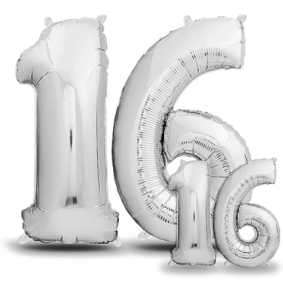 Abbildung von envami® Luftballons 16. Geburtstag XXL Silber Riesen Folienballon in 2 Größen 40&quot; &amp; 16&quot; 101cm + 40cm Geburtstagsdeko Set Vier Zahlen Ideal als Deko fliegt mit Helium