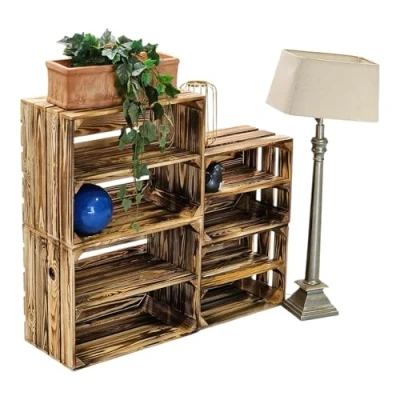 Abbildung von Teramico Vintage Obstkisten Geflammt Weinkisten &amp; Holzkisten Ideal für Möbelbau DIY und Dekoration Tolle Set Angebote (4er Boden Lang)
