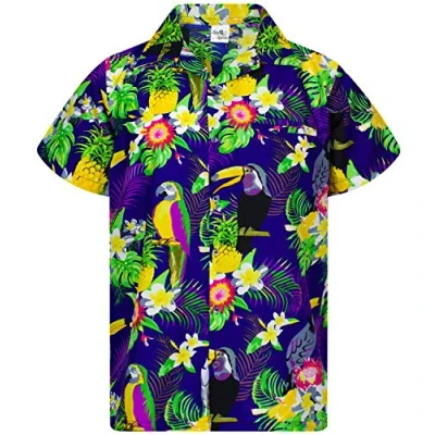 Abbildung von King Kameha Funky Hawaii Hemd, Herren, Kurzarm, Parrot Cockatoo, Dunkel Blau, S