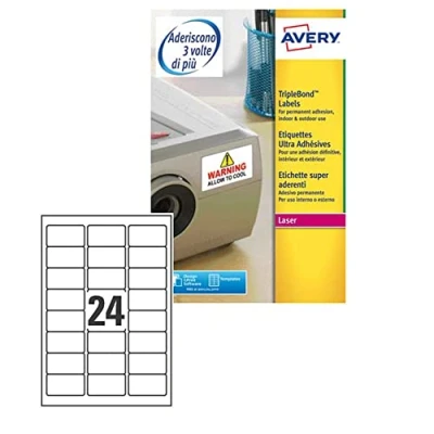 Abbildung von Laseretikett Avery 63,5 x 33,9 mm Weiß 20 Vel 24 Etiketten pro Blatt