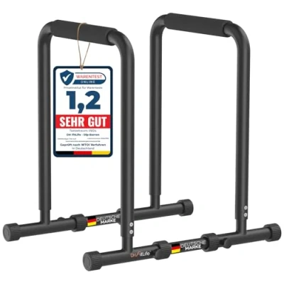 Abbildung von DH FitLife Liegestützgriffe Dip Barren Bars (Dip Station, Max. Belastung 500 KG, Kraftstation Fitnessgerät für Zuhause, Parallettes Calisthenics Training Equipment), Krafttraining 80 100 cm individuell verstellbar
