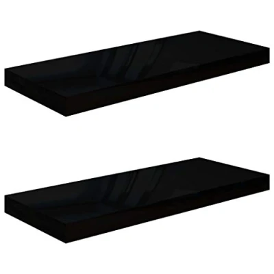 Abbildung von vidaXL 2X Wandregal Schwebend Hängeregal Wandboard Bücherregal Regalbrett Schweberegal CD DVD Regal Dekoregal Hochglanz Schwarz 60x23,5x3,8cm MDF