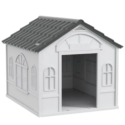 Abbildung von PawHut Hundehütte mit Satteldach, wetterfest, für mittelgroße Hunde unter 20 kg, Outdoor, 65 x 75,7 63 cm, Grau