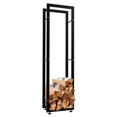 Abbildung von CLP Kaminholzständer Keri V2 I Aus Schwarzem Metall Kaminholzregal Mit Bodenschonern Stapelhilfe Für Brennholz, Farbe:schwarz, Größe:25x40x150 cm