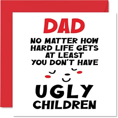 Abbildung von Lustige Vatertagskarten für Papa Vater hässliche Kinder Witz Happy Birthday Karte von Sohn Tochter, Vatergeburtstagsgeschenke, 145 mm x mm, Vatertagsgrußkarten, Geschenk