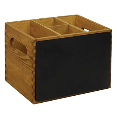 Abbildung von Olympia Tisch Organizer mit Tafel, Braun und Schwarz, Größe: 150 (H) x 210 (B) 160 (T) mm, Verwendung von Flüssigkreide auf der konfigurierbarer Caddy, GM243
