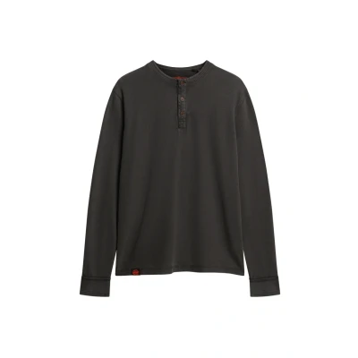 Abbildung von Superdry Vintage Textured Grandad Langarmshirt, Herren, Größe: XXL, Washed black