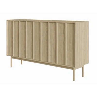 Abbildung von Selsey Kommode Aufbewahrungsschrank 3 Türen 150 cm Schrank Schubladenschrank Push to Open Holzbeine Eiche Geölt Neksto