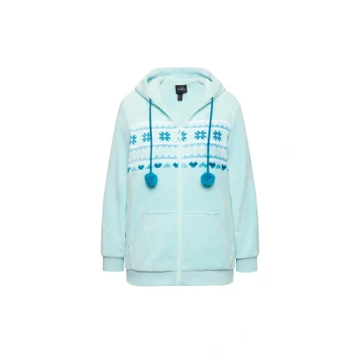 Abbildung von Ulla Popken Plush Alpine Striped Motif Sweatjacke, Damen, Größe: 42/44, Baby blue