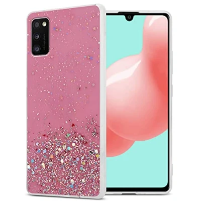 Abbildung von Cadorabo Hülle kompatibel mit Samsung Galaxy A41 Rundumschutz TPU Silikon Case Mädchen Glitzer Strass Design Slim Kratzfest Weiche Gummi Bling Schutzhülle für in Rosa