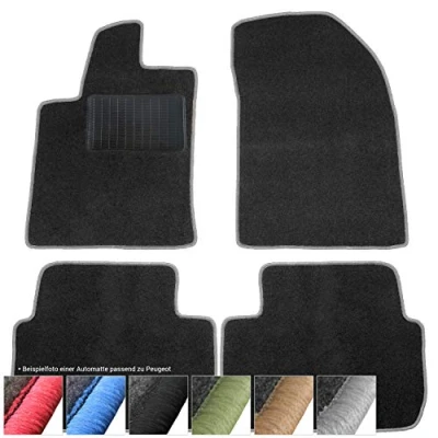 Abbildung von moto MOLTICO Fußmatten Auto Velours Autoteppiche Schwarz Automatten Set 4 teilig passend für Peugeot 206 CC 1998 2009 (Graue Ziernähte)