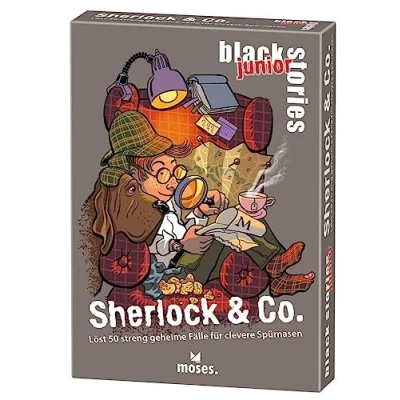 Abbildung von moses. Black Stories junior Sherlock &amp; Co. 50 Rätsel mit geheimen Fällen für kleine Detektive, Kartenspiel Spielvariante und Punktechips, Rätselspiel Kinder ab 8 Jahren