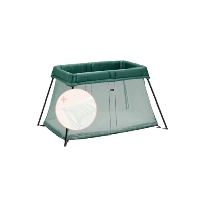 Abbildung von BabyBjörn Reisebett Light mit Spannbetttuch, Dunkelgrün/Baumwolle, Weiß, 1.0 Count