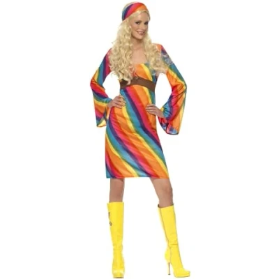 Abbildung von Smiffys Hippie Kostüm Regenbogen Kleid Für Fasching, den Summer of Love unterm