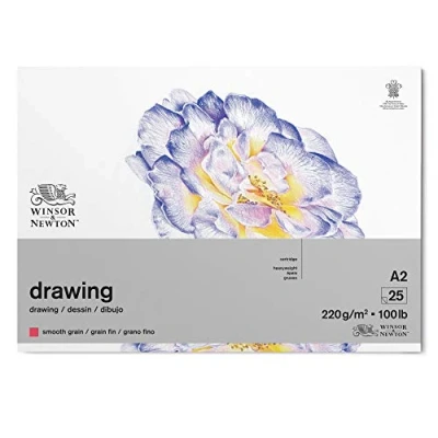 Abbildung von Winsor &amp; Newton 6689743 Zeichenpapier im Block 25 Blatt A2, 220g/m², feine Körnung, natürliches Weiß, säurefrei in archivierbarer Qualität, Alterungsbeständig für Fineliner, Tusche, Buntstift