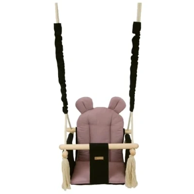 Abbildung von Kinderschaukel Babyschaukel Indoor Schaukel Hängeschaukel Sitzschaukel Hängesitz (Muster: schwarz, rosa)