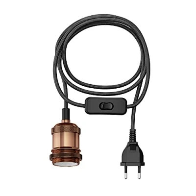 Abbildung von ledscom.de Textilkabel RETRA, Stecker, Schalter, bronze, 3 m, Lampen Fassung, 1x E27 max. 60W, Kabel, Lampenkabel, Kabellampe, E27, Seil, Pendelleuchte, Vintage, Retro, Lampenfassung
