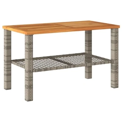 Abbildung von vidaXL Gartentisch, Beistelltisch für Garten Terrasse, Couchtisch mit Holzplatte, Balkontisch Kaffeetisch Gartenmöbel, Grau Poly Rattan Akazienholz