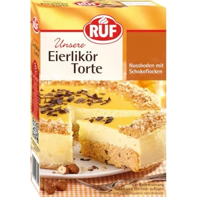 Abbildung von RUF Eierlikör Torte, Torten Backmischung für einen Nuss Biskuitboden mit Schokoflocken, Sahnecreme und Eierlikör, einfach &amp; schnell