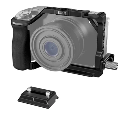 Abbildung von SIRUI ZV E1 Kamerakäfig mit Silikongriff, Full Cage für Sony HDMI Kabelklemme, integrierter Schnellwechselplatte Arca Type, Cold Shoe, und mehrere Gewindelöcher, AM