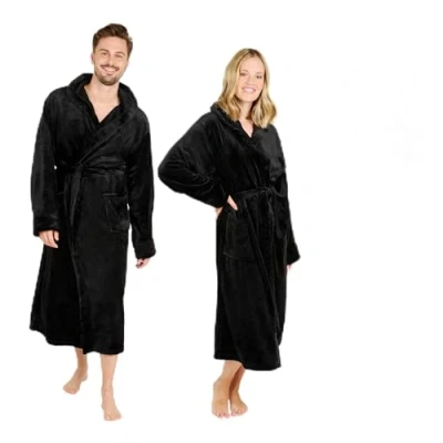 Abbildung von Blumtal Bademantel Damen und Herren kuschelig weicher Fleece Bademantel, mit Kapuze &amp; Fronttasche