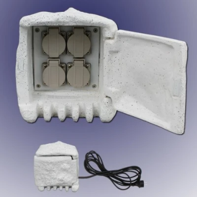 Abbildung von Trango STD4 Gartensteckdose Stein mit 4 Schuko Steckdosen Außensteckdose Fach Granit Steinoptik für Außen IP44 5m Kabel Zuleitung