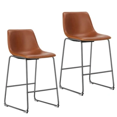 Abbildung von NEWBULIG 2er Set Counter Height Barhocker mit lehne, Matel Leder tresenstuhl für Bar Bistro Café Küche, Stuhl Sitzhöhe 66 cm, Whiskey Braun